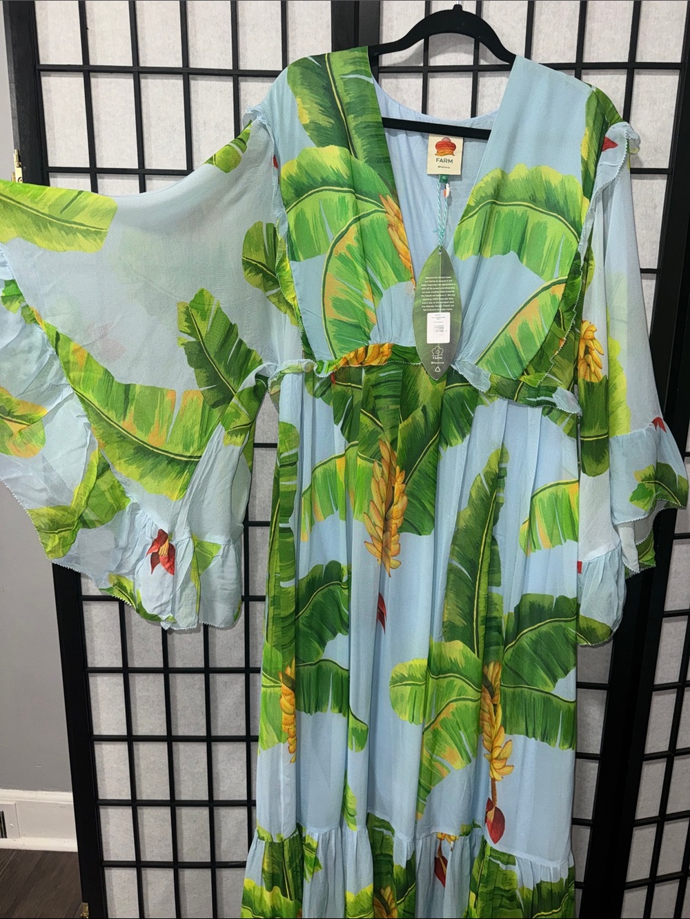 🍌🌿 FARM Rio size XL Fresh Bananas Butterfly Sleeve Maxi Dress 🌿🍌 - Picture 13 of 16